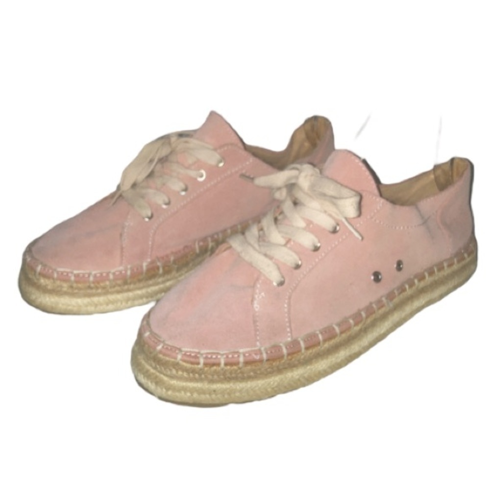 Zara Split Suede Espadrille Sneakers Bluchers Pink